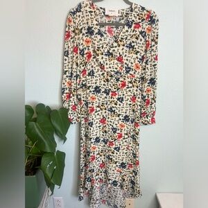 ba&sh Floral Wrap Midi Dress Parisian Boho Chic Long Sleeve Size 0 XS